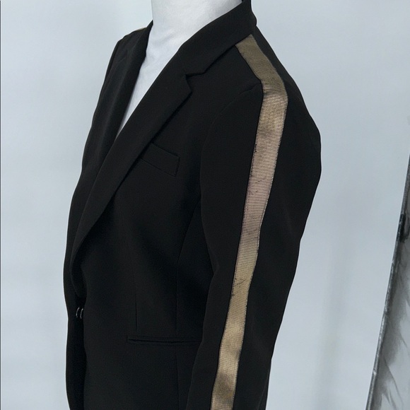 Lauren Vidal Paris Black Gold Metallic Stripe Accent Tailored Blazer Jacket SZ 2 - Picture 8 of 13